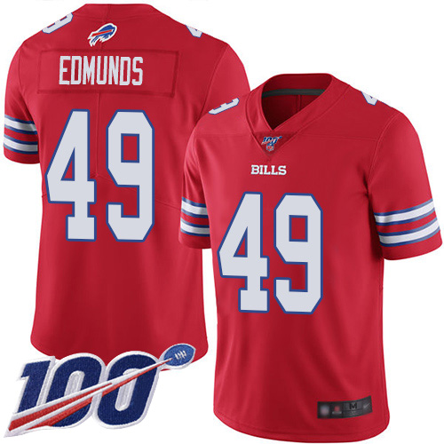 Men Buffalo Bills #49 Tremaine Edmunds Limited Red Rush Vapor Untouchable 100th Season NFL Jersey